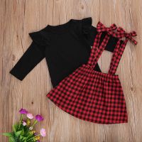 3Pcs Christmas Newborn Baby Girls Long Sleeves Babysuit Bodysuit Top Headband Plaid Bow Skirt Clothes Set 6 12 16 18 Month