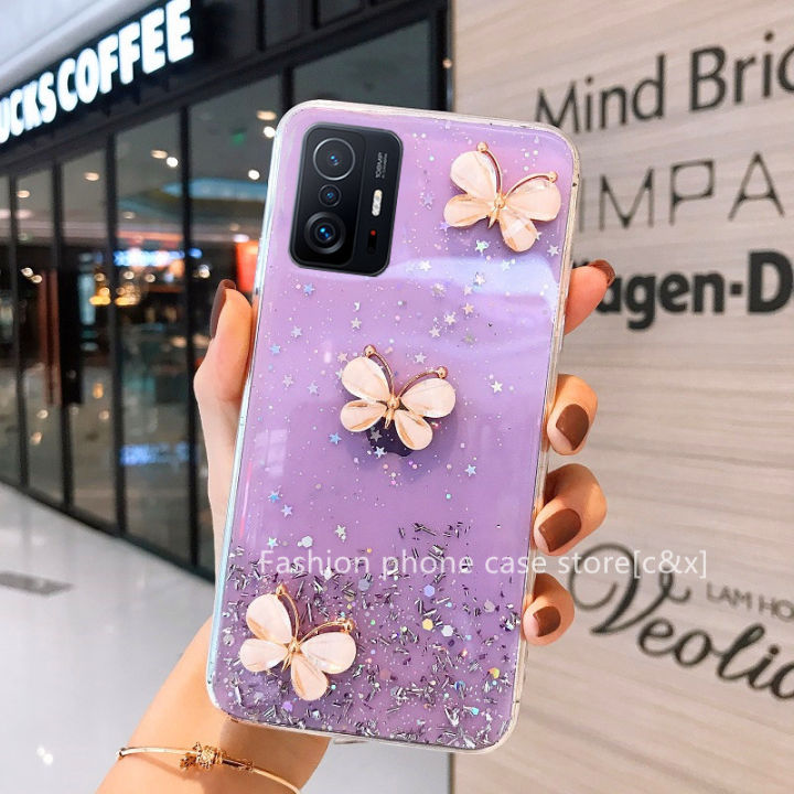 เคสโทรศัพท์-xiaomi-11t-pro-mi-11-lite-5g-ne-mi-10t-pro-phone-case-เคสใสสีสันสดใสแบบใหม่เคสกลิตเตอร์ฟอยล์สีเงินรูปผีเสื้อ3d-แบบนิ่ม2021