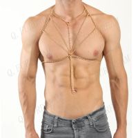 【YF】 Sexy Body Chain Harness Men Cool Fashion Metal Punk Style Nightclub Party Faux Leather Chest Jewellery Accessories