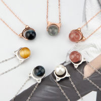 925 Sterling Silver Necklace Multi-color Ball Shape Nature Stone RoseSilver Chain Pendants Necklace for Women Girls Jewelry