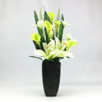 OrientalFineArt กระถางดอกไม้ประดิษฐ์ ดอกไม้แสดงความยินดี โทนสีเขียวครีม Artificial mixed flower with pot