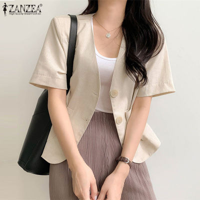 (จัดส่งฟรี)Fancystyle ZANZEA ผู้หญิงสไตล์เกาหลีเสื้อฤดูร้อนเสื้อหลวมสบายๆด้านบนแขนสั้นแจ็คเก็ตผ้าฝ้ายเสื้อ