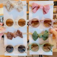 【jw】✚✎  2Pcs/set 2023 Kids Bows Headband Round Sunglasses Children Glasses Protection Baby Hair Accessories