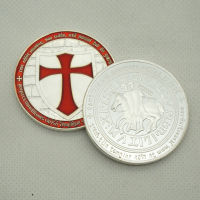 ตัวอย่าง Masonic แลกเปลี่ยนอัศวินแดง Templar Crusaders ที่ระลึก Masonic Freemason Silver Challenge Coin