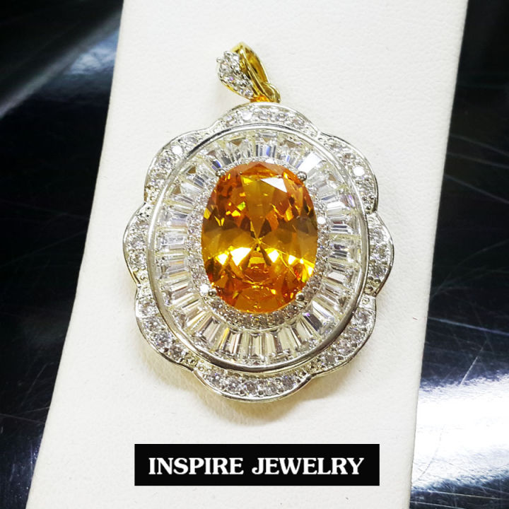 inspire-jewelry-จี้พลอยบุษราคัมล้อมเพชรเพชรสวิส-หรือจี้พลอยโกเมนล้อมเพชรสวิส-งานจิวเวลลี่-gold-plated