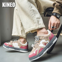 KINEO รองเท้าผ้าใบผู้ชายหนังย้อนยุค,รองเท้ายสำหรับเดินวิ่งใส่สบายแบบผูกเชือกรองเท้าสเก็ตแฟชั่นรองเท้าลำลองสำหรับผู้ชาย