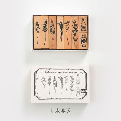 6 Pcslot Flower and Plant Wood Rubber Stamps Decorative Vintage Wooden Mounted Stamp Set for DIY Crafting Scrapbook
