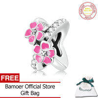 BAMOER 925เงินสเตอร์ลิงสีชมพูดอกไม้ Spacer สำหรับสร้อยข้อมือเงินดอกไม้บานใส CZ Charms เครื่องประดับสำหรับผู้หญิงทำของขวัญ SCC2139