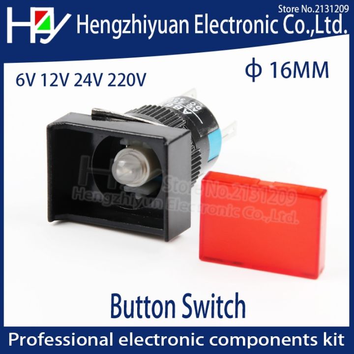 hzy-16mm-rectangle-momentary-push-button-switch-lamp-5pins-6v-12v-24v-220v-reset-switch-lock-switch-blue-green-red-white-yellow