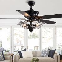 【YF】 52 Inch Reversible Crystal Ceiling Fan with Lights Vintage Chandelier Light KIt Black Fandelier for Bedroom Living Room