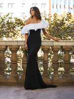 Black &amp; Wihte Ruffles Slash Neck Long tail Party Dresses Stretch DIY Off Shoulder Mermaid Maxi Graduation Dress New