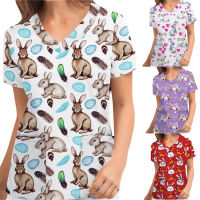 Sleeve Uniform Print Tops Bunny Women T-Shirt Easter