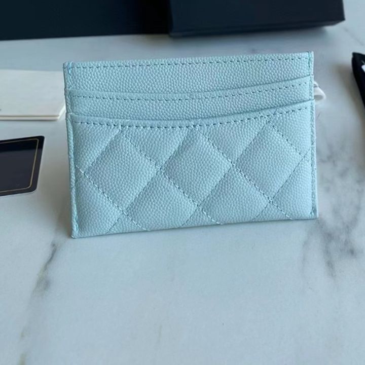 top-5a-quality-card-holder-woman-genuine-leather-coin-purse-grid-pattern-caviar-wallet-soft-luxury-designer-cowhide-credit-short-card-holders