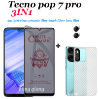 3in1) สำหรับคลุมทั้งหมดกระจกเทมเปอร์ Tecno POP 7 Pro พร้อมฟิล์มแก้วใช้สำหรับ Tecno POP 6 Pro POP 7ปกป้องหน้าจอและเลนส์กล้องถ่ายรูปเคสโทรศัพท์แบบกระจก + ฟิล์มด้านหลัง