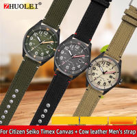 สำหรับพลเมือง AW5005 Seiko Timex กองทัพสีเขียวสีกากีแฮมิลตันไนล่อนสายนาฬิกาผ้าใบหนังวัวผู้ชายสายนาฬิกาข้อมือ20มิลลิเมตรสร้อยข้อมือ