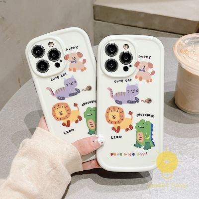 For เคสไอโฟน 14 Pro Max [Cute Animal Ellipse Cat Puppy Lion Crocodile] เคส Phone Case For iPhone 14 Pro Max Plus 13 12 11 For เคสไอโฟน11 Ins Korean Style Retro Classic Couple Shockproof Protective TPU Cover Shell