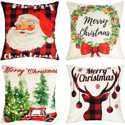 Christmas Throw Pillow Covers 18 x 18 Inches Buffalo Check Plaid Christmas Decor for Holiday Home Couch Sofa