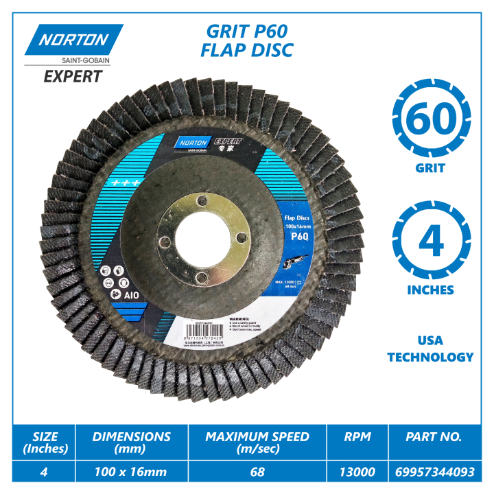 Norton Expert Sanding Abrasive Flap Disc Grit 60 Buffing 4 Inches
