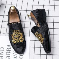 HOT11★Designer ยี่ห้อ Suede หนัง Luxury Mens ขับรถสบายๆสีดำรองเท้า Loafers แฟลตรองเท้าแตะรองเท้าแตะ Lazy เรือรองเท้าชายรองเท้าผู้ชายรองเท้า