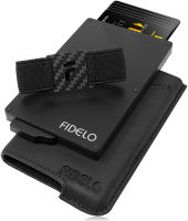 Fidelo Minimalist Wallets Card Wallet - Hybrid RFID Wallets for Men Slim Wallet Leather Black