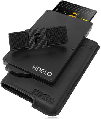 Fidelo Minimalist Wallets Card Wallet - Hybrid RFID Wallets for Men Slim Wallet Leather Black