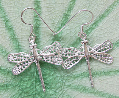 Thai big Dragonfly earrings sterling  silver beautiful gift lovely แมลงปอเอกลักษณ์ไทยสวยงามลวดลายไทยเท่ตำหูเงินสเตอรลิงซิลเวอรใช้สวยของฝากที่มีคุณค่า ฺ