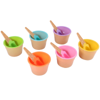 6Pcs Ice Cream Bowl Set Different Color Ice Cream Spoon Bowl Tableware Set Children Cartoon Bowl