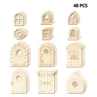 48pcs Party Smooth Mini Wooden Durable Home Decor Office Birthday Exquisite Wedding DIY Craft With Window Outdoor Statue Unpainted Fairy Door