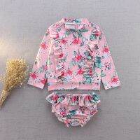 Floral Swimwear  Summer New Style 2pcs Set Long Sleeve Swimsuit for Hot Spring Kids Cute Swimsuit Clothing 3-8Y E7