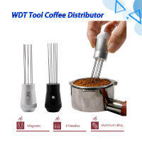 เครื่องชงกาแฟ WDT,ที่จับอลูมิเนียมออกแบบแม่เหล็กในตัวเข็มสแตนเลสขนาด0.4มม. 8เข็มคนผงเอสเปรสโซ WDT Tool Coffee Distributor