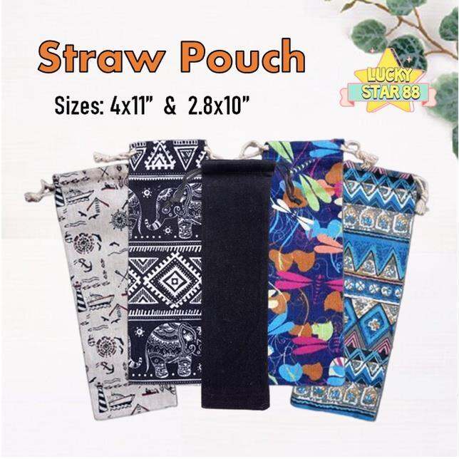 Hot ined65 Straw Pouch for Glass Straws Canvas Straw Pouch Velvet Straw