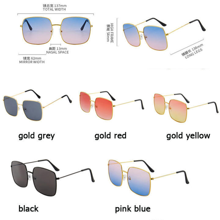 retro-square-กรอบใหญ่ขอบทองแว่นตากันแดดอินเทรนด์บุคลิกภาพโลหะสแควร์แว่นตากันแดดผู้หญิง-glasses