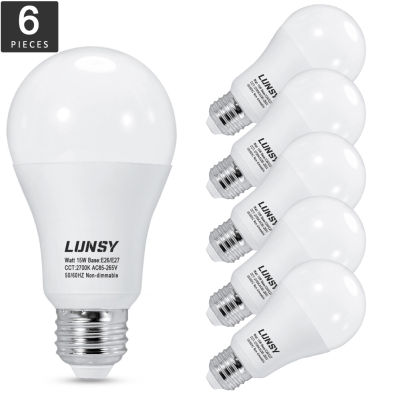 Lossy ชุดหลอดไฟไฟ LED 12ชิ้น,แสงกลางวัน (5000K) 15W,ฐาน E26/E27,1600ลูเมน,85-265V,ไม่มีการหลอดไฟหรี่แสงได้
