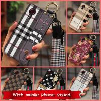 armor case New Phone Case For Samsung Galaxy Xcover5/SM-G525F Wrist Strap Plaid texture Small daisies Lanyard TPU Soft