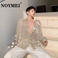 NOYMEI เสื้อทักซิโด้มีพู่ประดับเลื่อมคอปกเสื้อ,เสื้อทักซิโด้แนวสตรีทสีทึบเสื้อสำหรับผู้ชายแนวสตรีท WA111ใหม่2023 Sp