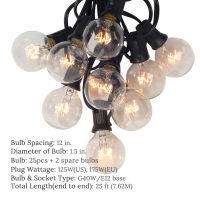 Patio Lights G40 Globe Party Christmas String Light,Warm White 25Clear Vintage Bulbs 25ft,ตกแต่งสวนหลังบ้านกลางแจ้ง Garland