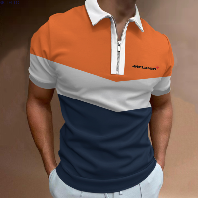 【high quality】  Mens Zippered Printed Polo Shirt Brand Summer Vehicle Clothing Fashion Casual Sleeve Shorts