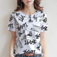 2023 NewShort-Sleeved Women S Letter Print Plus Size Round Neck T-Shirt Loose Casual Top