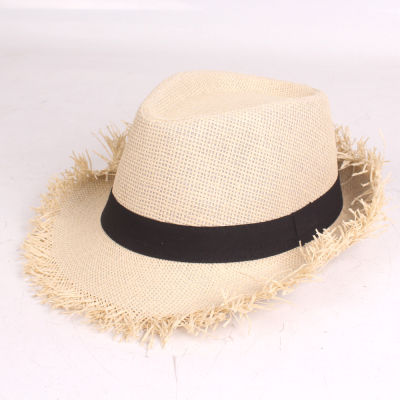 หมวกฟางกันแดดสำหรับผู้ชาย,หมวกบังแดดฤดูร้อนป้องกันหมวกแนวแจ๊สสีล้วนระบายอากาศท่องเที่ยวกลางแจ้งหมวกและหมวกกันแดด