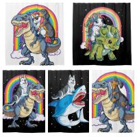 【YD】 Dachshund Unicorn Riding Tyrannosaurus Rex Shower Curtain With L220cm