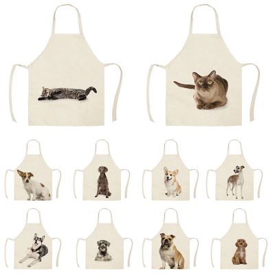 【CW】 1Pcs Apron Dogs/Cats Printing Sleeveless Cotton Aprons for Men Cleaning Tools WQ360