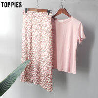 Toppies Summer Cute Pink Set Women Two Pieces Set Casual Cotton Linen Slim T-shirts High Waist Skirts Korean Fashion