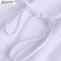 Zevity 2022 New Women Fashion Irregular Breasted White Poplin Smock Blouse Ladies Lace Up Kimono Shirts Chic Blusas Tops LS9785