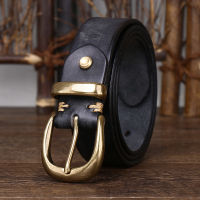 Unisex 3.3cm Width Mens Genuine Leather Vintage Belt Luxury Copper Buckle Belt High Quality Leather Strap Jeans Belt