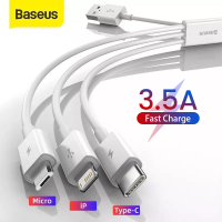 Baseus สายไมโครยูเอสบี3 In 1 + ชนิด + สายที่ชาร์จ iPhone 3.5A 1.5เมตรสำหรับ iPhone 13 Pro Max 12 Xiaomi Redmi สายข้อมูล USB Samsung