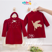 Áo dài nhung đỏ cho bé trai bé gái CHIVU sKID áo dài nhung cho bé diện Tết