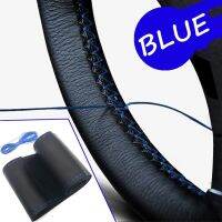 BLUE 38CM UNIVERSAL LEATHER STEERING WHEEL COVER GENUINE CAR STYLING FOR MITSUBISHI LANCER SKODA FABIA OCTAVIA PEUGEOT 206 307