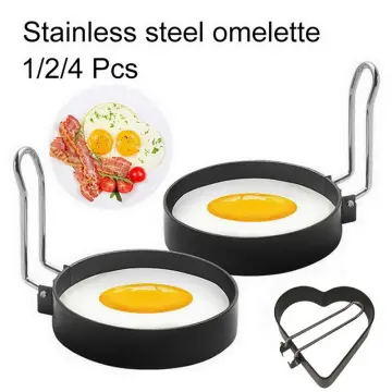 Tika 2 Pcs Non Stick Fried Egg Shaper Stainless Steel Pancake Ring Mold Cooking Tool, Black