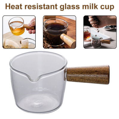 Zir แก้วเอสเปรสโซแก้วเหยือกมีที่จับไม้,แก้วทนความร้อนได้ครีมสำหรับชงชากาแฟหรือเมเปิ้ลไซรัปเสิร์ฟนมขนาดเล็กถ้วย