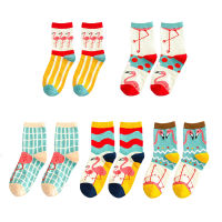 Hot Selling Women Cartoon Flamingos Patterned Cute Socks Cotton One Set 5 Paris Cheap Hipster Women Harajuku Funny Flamingo Sox